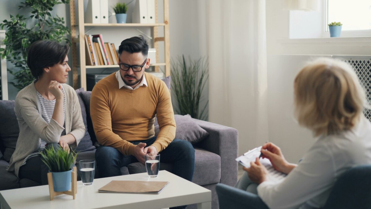 A small support group in a bright room