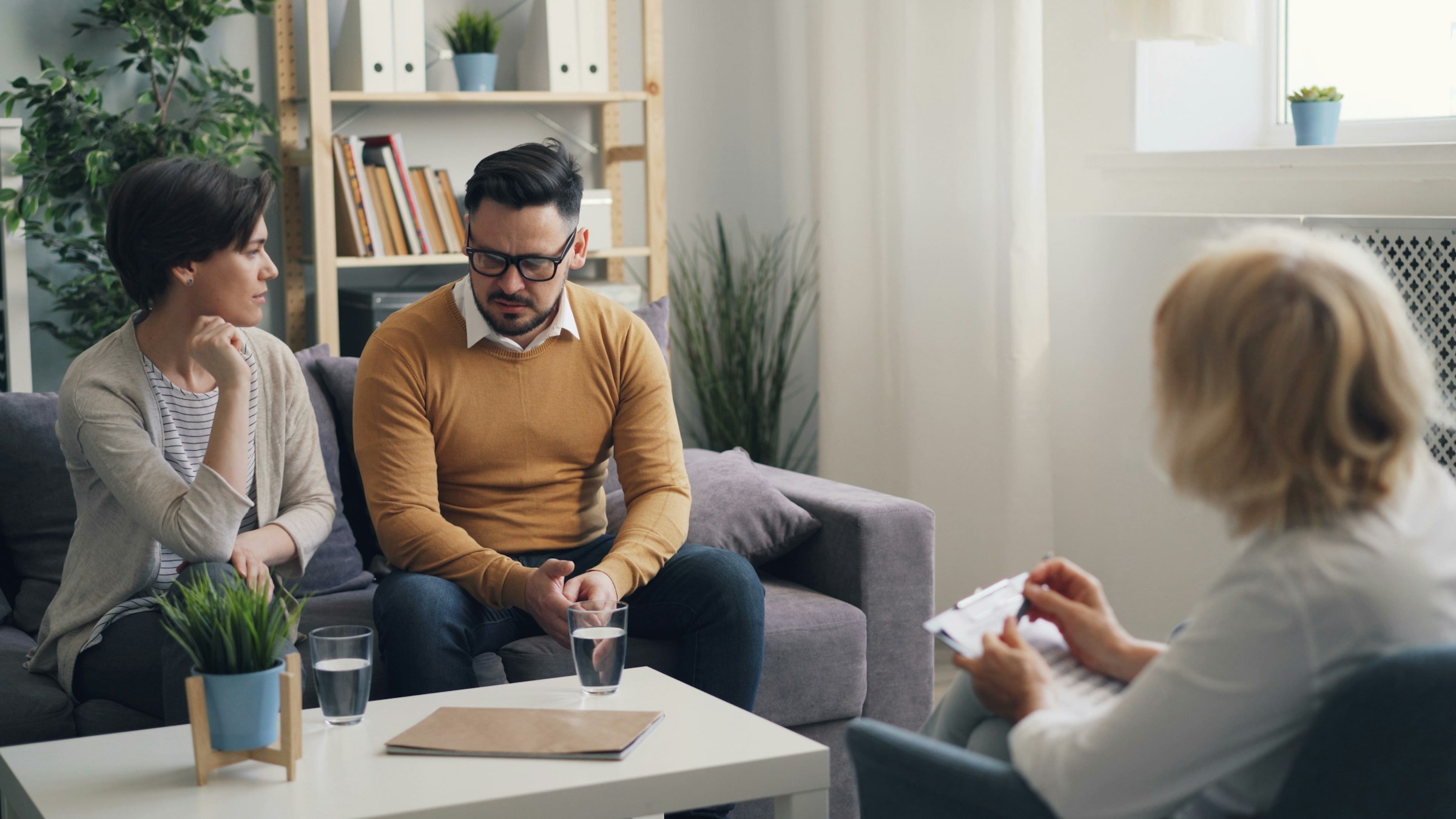 A small support group in a bright room
